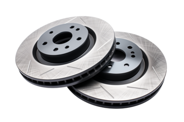 3D render of a car material with two brake rotors, isolated on transparent background
