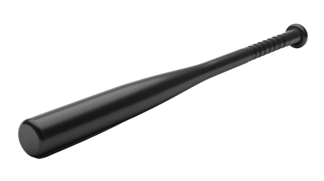 Black baseball bat isolated on transparent background with copy space