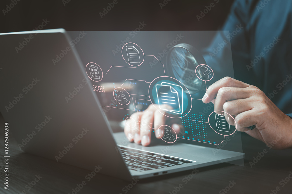 Poster Enhancing document analysis through advanced digital solutions and intelligent data processing. Digital transformation in data analysis and file management for efficiency and accuracy.