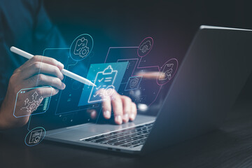 Technology-Driven Task Management. Technology for task organization, tracking, and execution. Visualization and interaction with digital documents and checklists for better productivity.