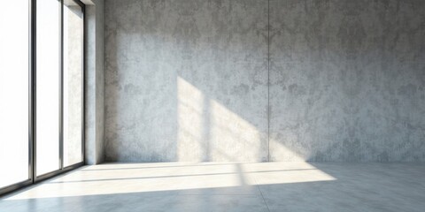 Obraz premium Sunlit Empty Room with Concrete Wall and Large Window Featuring Minimalist Design