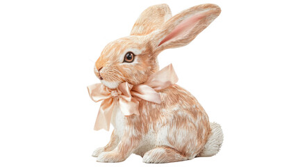 Obraz premium Adorable easter bunny wearing a pink bow on transparent background
