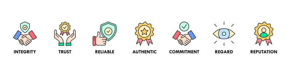 Credibility banner web icon vector illustration concept with icon of integrity, trust, reliable, authentic, commitment, regard, and reputation
