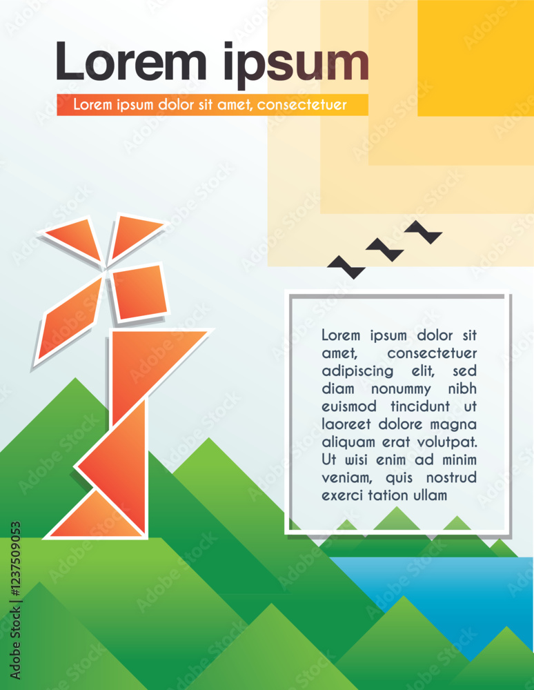 Poster geometric poster vector design with a person made with tangram blocks
