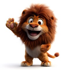Fototapeta premium cute lion cartoon, on a clean white background, and 3d, studio photo style