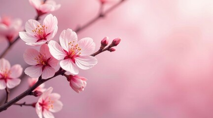 Obraz premium Delicate Pink Blossoms on a Branch, a Symbol of Spring's Gentle Arrival and the Promise of New Beginnings