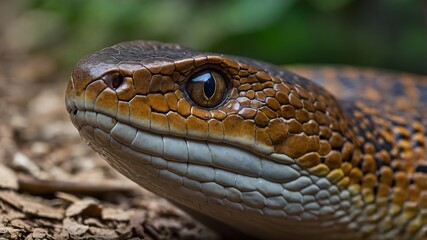 Obraz premium Detailed Close-up of Taipan's Head with Focus on Eyes, Scales, and Texture