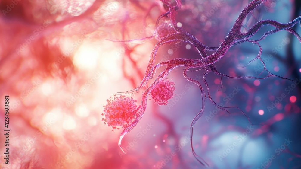 Poster intricate visual of neurons and synapses in vibrant microenvironment