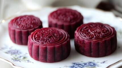 Traditional red bean-filled mooncakes, representing family reunion and completeness for Chinese New Year