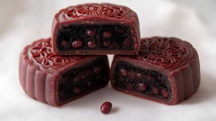 Traditional red bean-filled mooncakes, representing family reunion and completeness for Chinese New Year