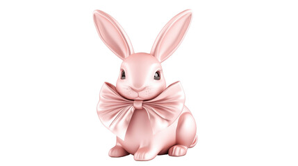 Obraz premium Pink ceramic easter bunny wearing a bow tie on transparent background