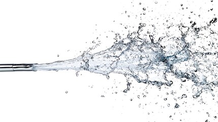 Water jet spraying, high pressure, close-up, white background, for industrial cleaning use