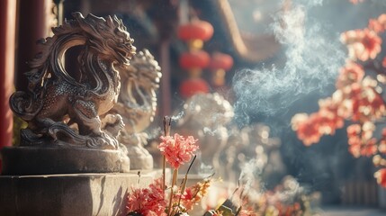 traditional zodiac decorations and incense near gravesites to blend Chinese New Year traditions with ancestral respect.