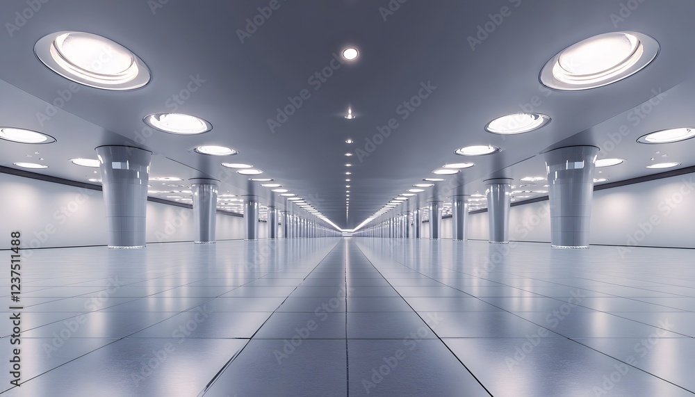 Poster modern architectural corridor with columns and lights