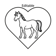 Horse, Majestic horse,  Black and white horse, Horse vector, black horse, horse with heart, horse illustration