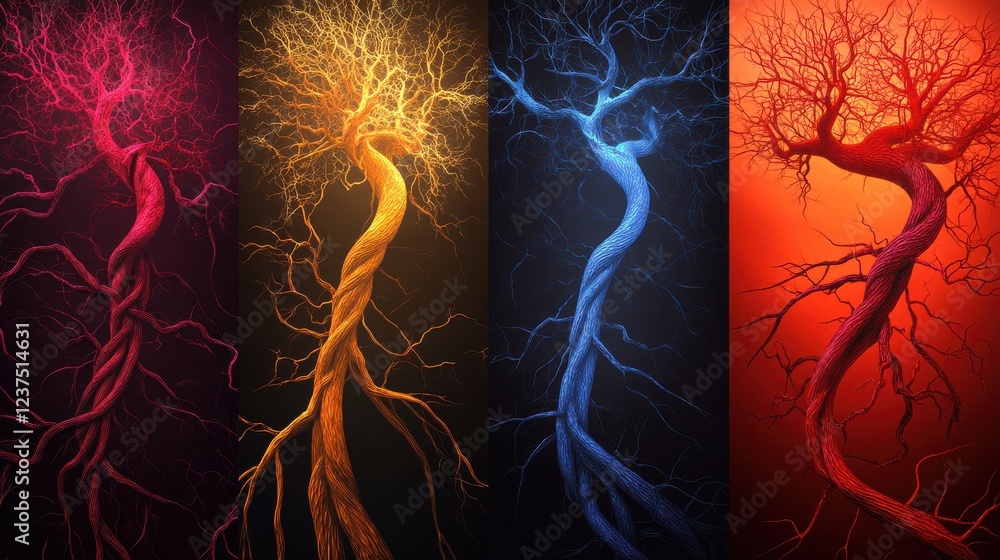 Aufkleber abstract colorful tree forms with vibrant roots and branches