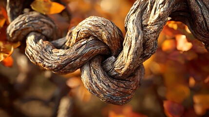 Twisted Vine in Autumn Vineyard.  Background blur, autumn leaves. Stock photo for wine, nature