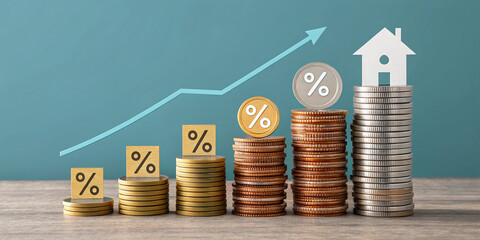 Coins Money Stacking with Up Arrow and Percentage
