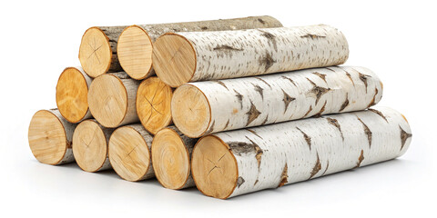 Dynamic Collection of Birch Firewood Logs Isolated for Rustic Decor