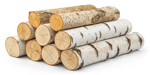 Natural Collection of Birch Firewood Logs Isolated for Cozy Atmosphere
