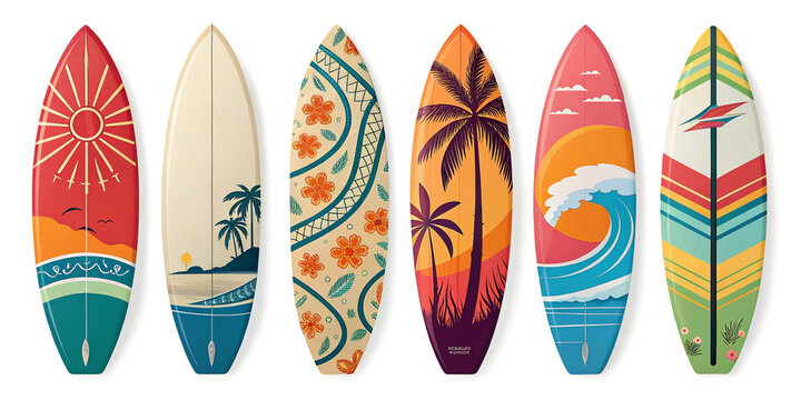 Dynamic Collection of Colorful Surfboards Isolated on a Clean Background for Beach Vibes