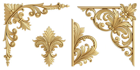 Charming Collection of Golden Corner Ornaments Isolated for Artistic Touches in Interiors