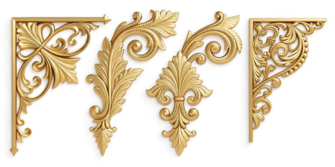 Elegant Collection of Golden Corner Ornaments Isolated for Luxurious Decor