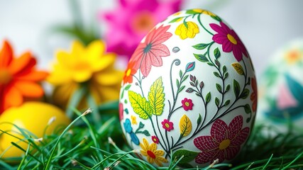Fototapeta premium Botanical Burst: Abstract Easter Egg Adorned with Herbal Hues