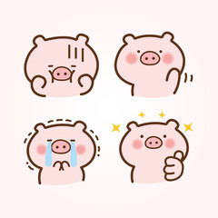 Vector cartoon illustration of cute pig sticker set Concept Isolated Flat