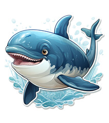 Naklejka premium A Vibrant Colorful Cartoon Style Cute Baby Blue Whale With smiley Face Oil Painting