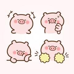Vector cartoon illustration of cute pig sticker set Concept Isolated Flat