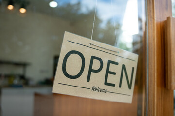 open on the first day of business. guarantees safety, cleanliness, open the coffee shop. open for New normal. Small business, welcome, restaurant, home made