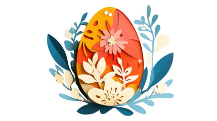 Obraz premium Colorful paper cut easter egg decorated with flowers on transparent background
