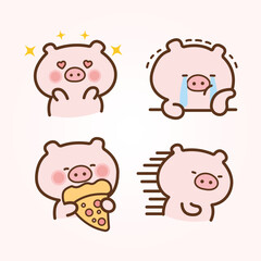 Naklejka premium Vector cartoon illustration of cute pig sticker set Concept Isolated Flat