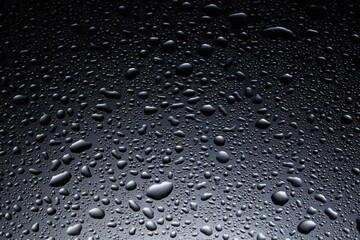 Water drops on dark glass surface, closeup
