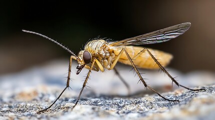 Closeup of Yellow Mosquito on Natural Surface for Educational and Biological Interest : Generative AI
