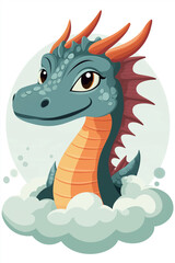 Obraz premium Friendly baby dragon emerging from clouds, a fantasy illustration