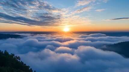 Fototapeta premium Spectacular Mountain Sunrise Above Cloudy Landscape : Generative AI