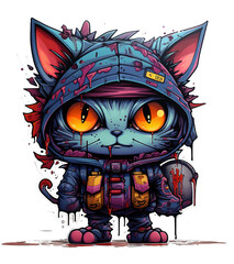Colorful Cartoon Style Cute Baby Cat With Rain Coat