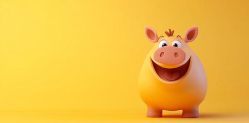 Fototapeta premium Cute cartoon animal character smiling on yellow background