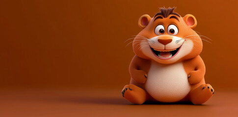 Naklejka premium Cute cartoon hamster smiling on brown background