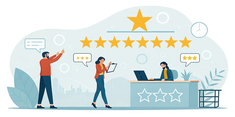 Naklejka premium Isolated Customer Satisfaction Survey Concept for Evaluating Services