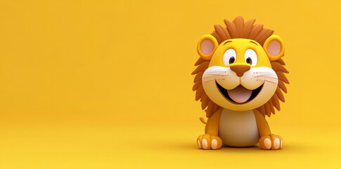 Naklejka premium Cute cartoon lion smiling on yellow background