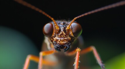 Extreme CloseUp of Insect Face Revealing Complex Eyes and Antennae Showcasing Intricate Anatomy and Detail : Generative AI