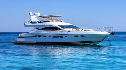 Luxury white yacht sailing on clear blue Mediterranean sea on sunny day : Generative AI