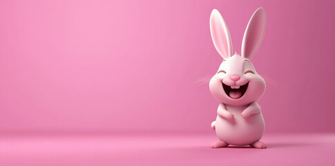 Obraz premium Cute cartoon rabbit smiling on pink background