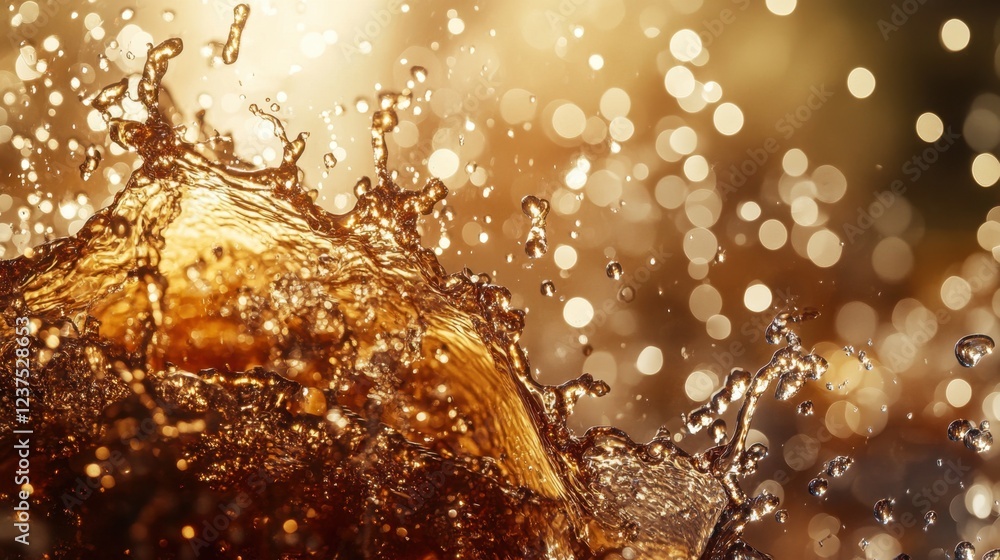 Poster Energetic Cola Splash with Bubbles - Refreshing Soft Drink Indulgence Concept