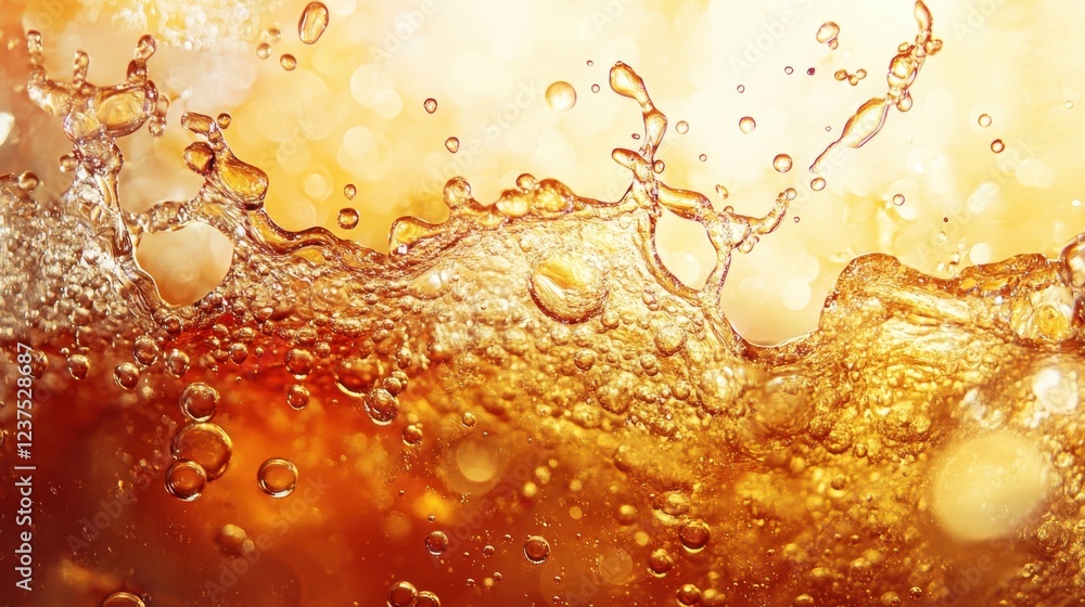 Poster dynamic cola splash with bubbly fizz on energetic background - soft drink indulgence concept
