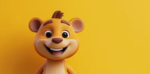 Naklejka premium Cute cartoon bear character smiling on yellow background