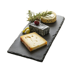 Elegant Cheese Board with Slate Surface Isolated on Transparent Background